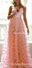 Spaghetti Straps V-neck Pink Lace New Arrival Hot Selling A-line Long Cheap Evening Prom Dresses, QB0980