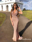 Halter Pink Sequin Long Mermaid Evening Dresses Backless Prom Dresses, QB0776