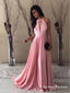 Charming A-Line Halter Pink Chiffon Satin Long Prom Dresses, QB0568