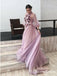 A-Line High Neck 3/4 Sleeves Lilac Long Cheap Prom Dresses with Flowers, QB0795