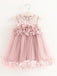 Cute Round Neck Pink Tulle Cheap Flower Girl Dresses with Appliques, QB0093