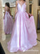 Simple Cheap Spaghetti Straps Bowknot Long Pink Prom Dresses, QB0640