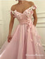 Gorgeous Flowers Beaded V-neck Off Shoulder Long Prom Dresses, QB0545