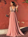 Simple Pink A-line V-neck Cheap Maxi Long Evening Prom Dresses, WGP261