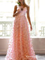 Spaghetti Straps V-neck Pink Lace New Arrival Hot Selling A-line Long Cheap Evening Prom Dresses, QB0980