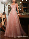 New Arrival Square Neckline Sleeveless Sparkly Pink Sequin A-line Long Cheap Evening Prom Dresses, QB0974