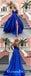 Simple A Line V Neck Spaghetti Straps Royal Blue Long Prom Dresses, QB0582