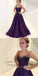 A-Line Scoop Sleeveless Sweep Train Purple Tulle Prom Dresses with Beading, QB0234