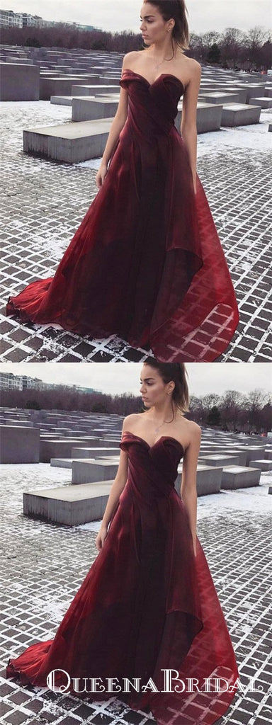 2019 Burgundy Sweetheart Sleeveless Cheap Long Tulle Prom Dresses, QB0598