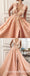 Unique A-Line V Neck Orange Satin Long with Floral Appliques Prom Dresses, QB0561