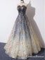 Unique A Line Strapless Ombre Long Cheap Ball Gown Prom Dresses, Stunning Party Dresses With Lace Applique, PDS0053