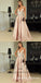 A-Line Spaghetti Straps Long Pink Prom Dresses with Beading, QB0496