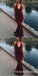 Sexy V Neck Burgundy Long Cheap Mermaid Prom Dresses, QB0790