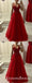 Charming V Neck Spaghetti Straps Dark Red Tulle Long with Beading Prom Dresses, QB0562