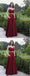 Two Pieces Burgundy Spaghetti Strap Long Cheap Prom Dresses, QB0462