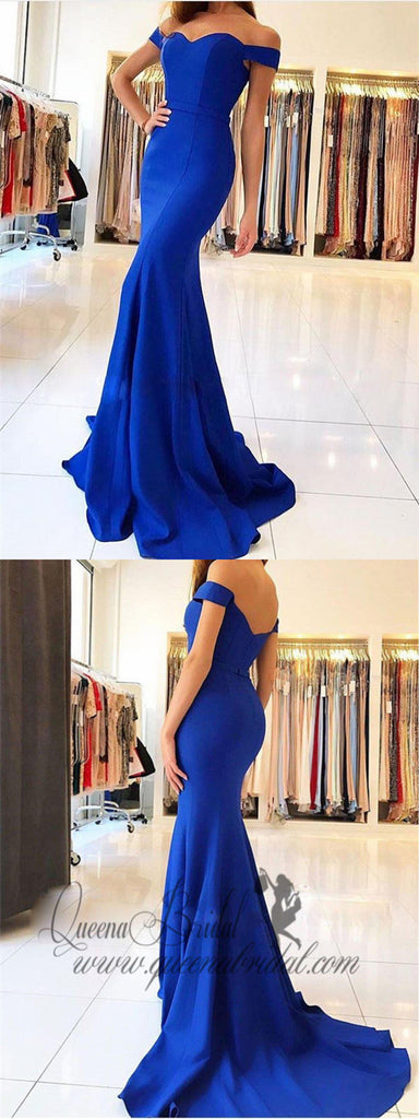 Royal Blue Mermaid Prom Dresses with Train,Simple Cheap Evening Dresses, QB0302