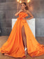 Sexy Strapless Orange Stain A-line Split Long Cheap Prom Dresses, PDS0107