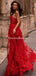 Newest Spaghetti Strap Red Lace A-line Long Cheap Prom Dresses, PDS0099