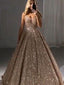 V Neck Sparkly Sequin A-line Long Evening Prom Dresses With Pockets, Cheap Custom Party Prom Dresses, PDS0076