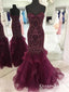 Purple Sweetheart Sleeveless Long Mermaid Prom Dresses With Beaded, QB0758