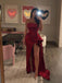 Sexy Red Strapless High Slit Sleeveless Long Evening Dresses Prom Dresses, QB0652