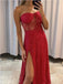 Sexy Red Sheath Strapless Side Slit Cheap Maxi Long Evening Prom Dresses, WGP256