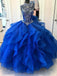 Royal Blue Organza High Neck Quinceanera Dresses Burgundy Prom Dresses, QB0333