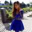 Pretty V-Neck Long Sleeves Royal Blue Short Cheap Homecoming Dresses, QB0191