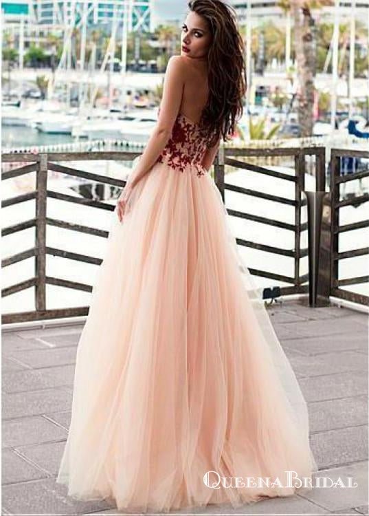 Charming Sweetheart Sleeveless Long Cheap Prom Dresses With Applique, QB0620