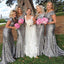 Mermaid Round Neck Cap Sleeve Long Cheap Silver Sequin Bridesmaid Dresses Online, QB0161