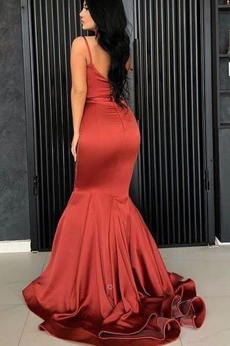 Simple Red Square Long Cheap Mermaid Prom Dresses, QB0557