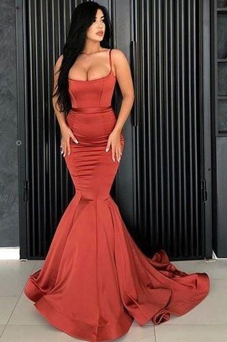 Simple Red Square Long Cheap Mermaid Prom Dresses, QB0557