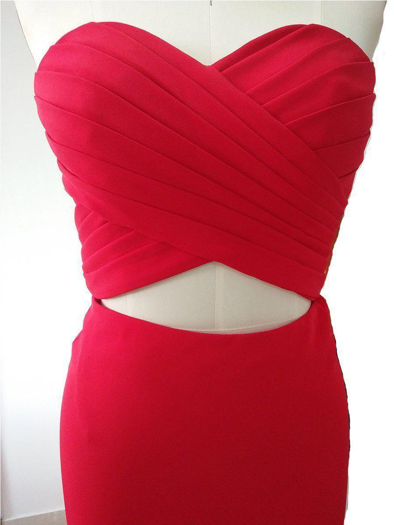 Red Strapless Sweetheart Neck Simple Cheap Mermaid Prom Dresses, QB0297