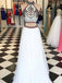 Two Piece Halter Embroidered Boho Prom Dresses White A Line Long Formal Dresses, QB0293