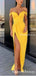 Off-The-Shoulder Charming Yellow Satin High Side Slit Long Cheap Evening Party Prom Dresses, PDS0015