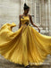 A-Line Halter Long Cheap Yellow Chiffon Prom Dresses with Applique, QB0504